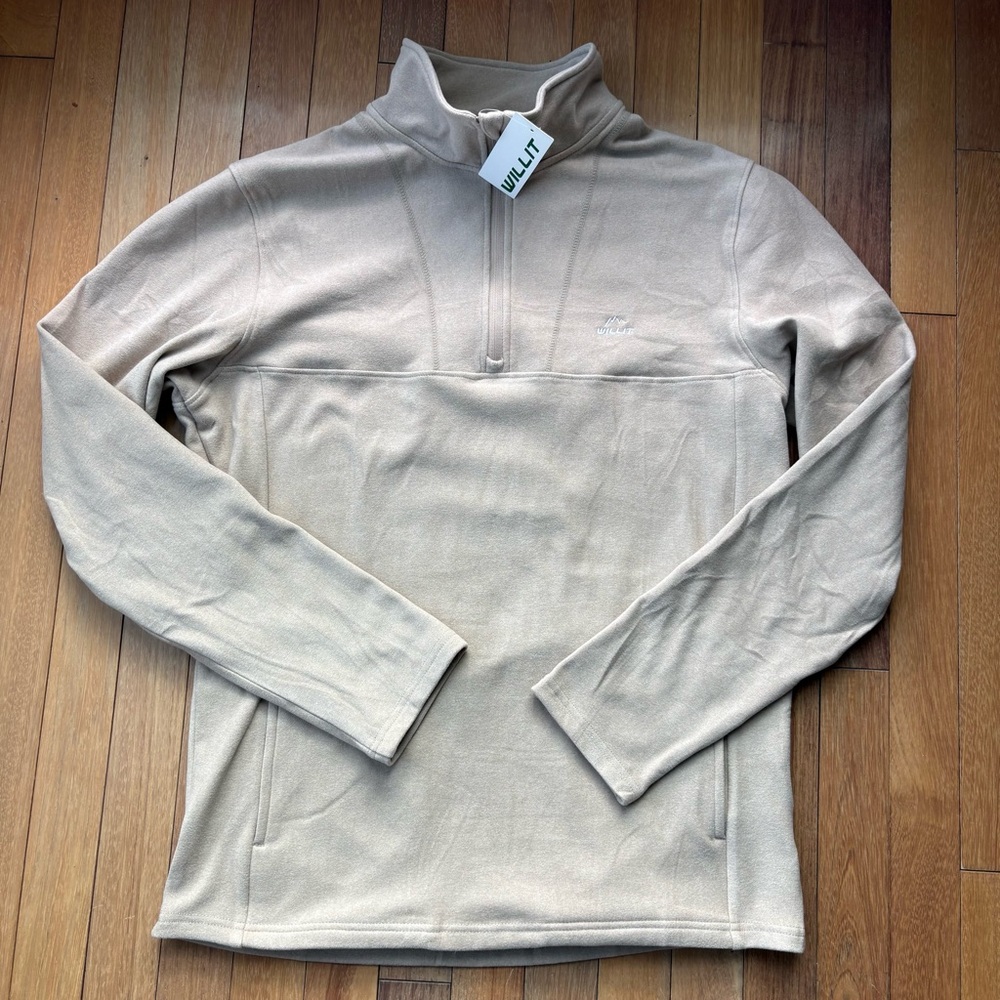 NWT WILLIT Tan/Beige Fleece 1/4 Zip Pullover Jacket Medium M Outdoor Hiking